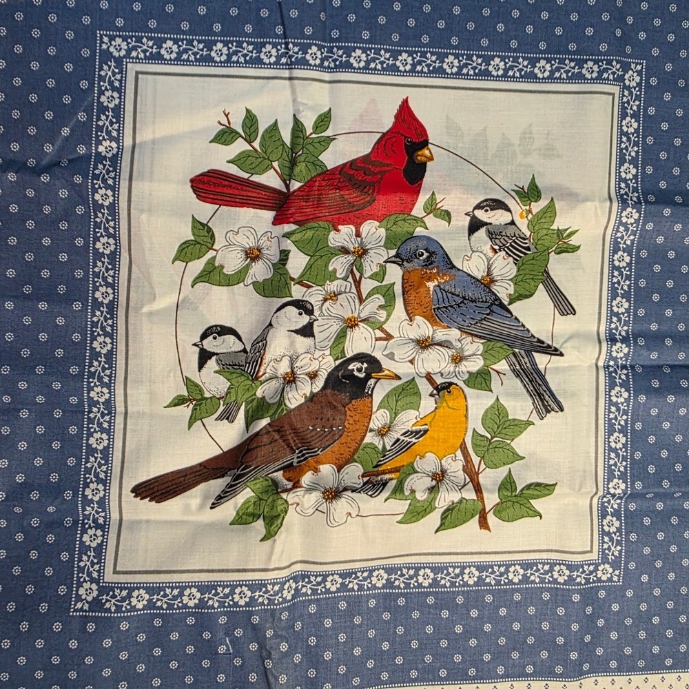 Cranston Print Works American Song Birds Pillow Fabric Blue White 4 pillow panel